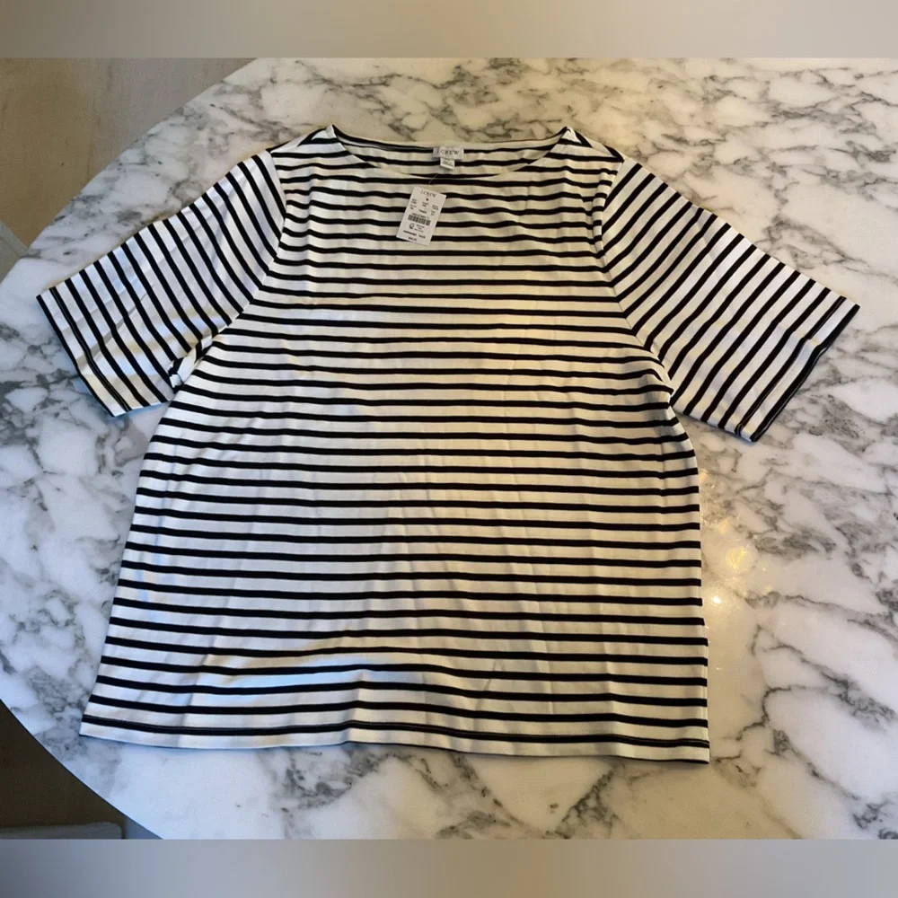 NWT J.Crew Striped Short Sleeve Top CH015 Dark Indigo Blue White Size 2X - Picture 2 of 6